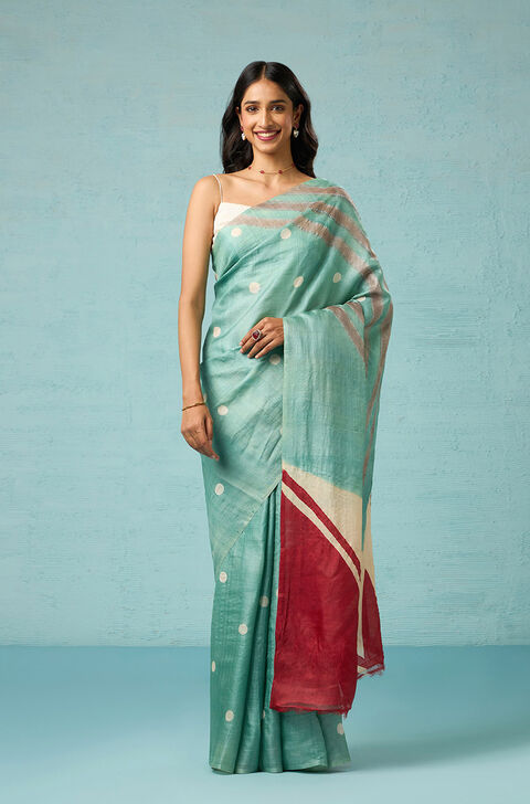 Light Green Chattisgarh Pure Tussar Silk Hand Painted Saree
