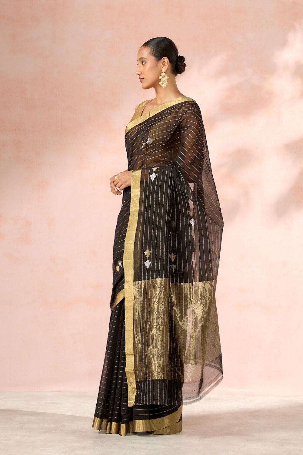 Black Chanderi Pure Silk Cotton Woven Saree image number null