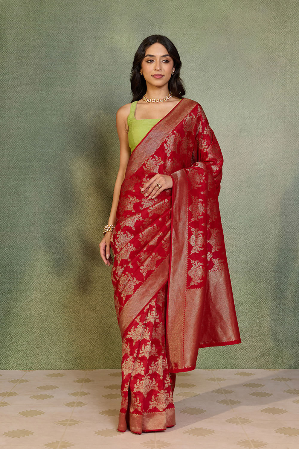 Red Woven Design Viscose Saree image number null