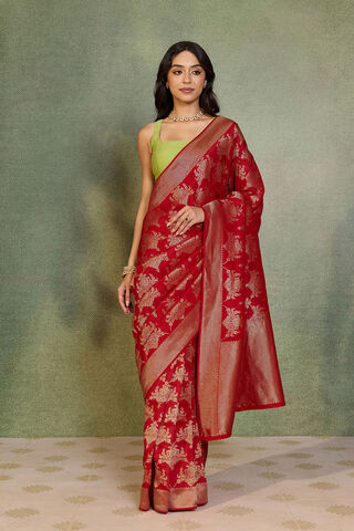 Red Woven Design Viscose Saree thumbnail image number null