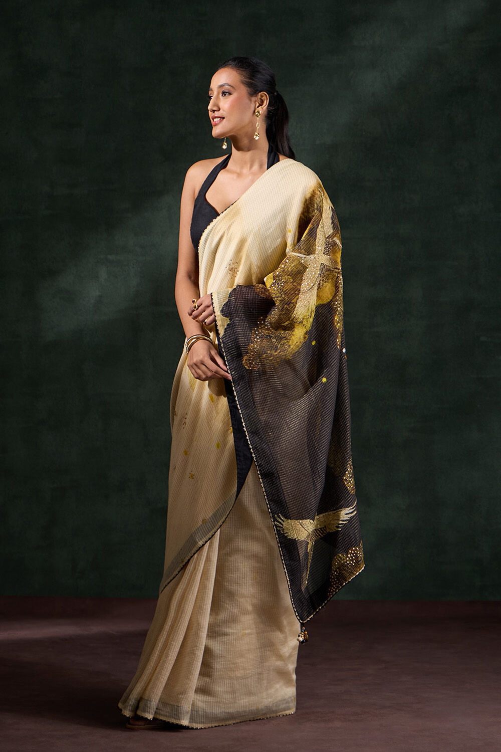 Beige Pure Silk Cotton Embroidered Saree image number null