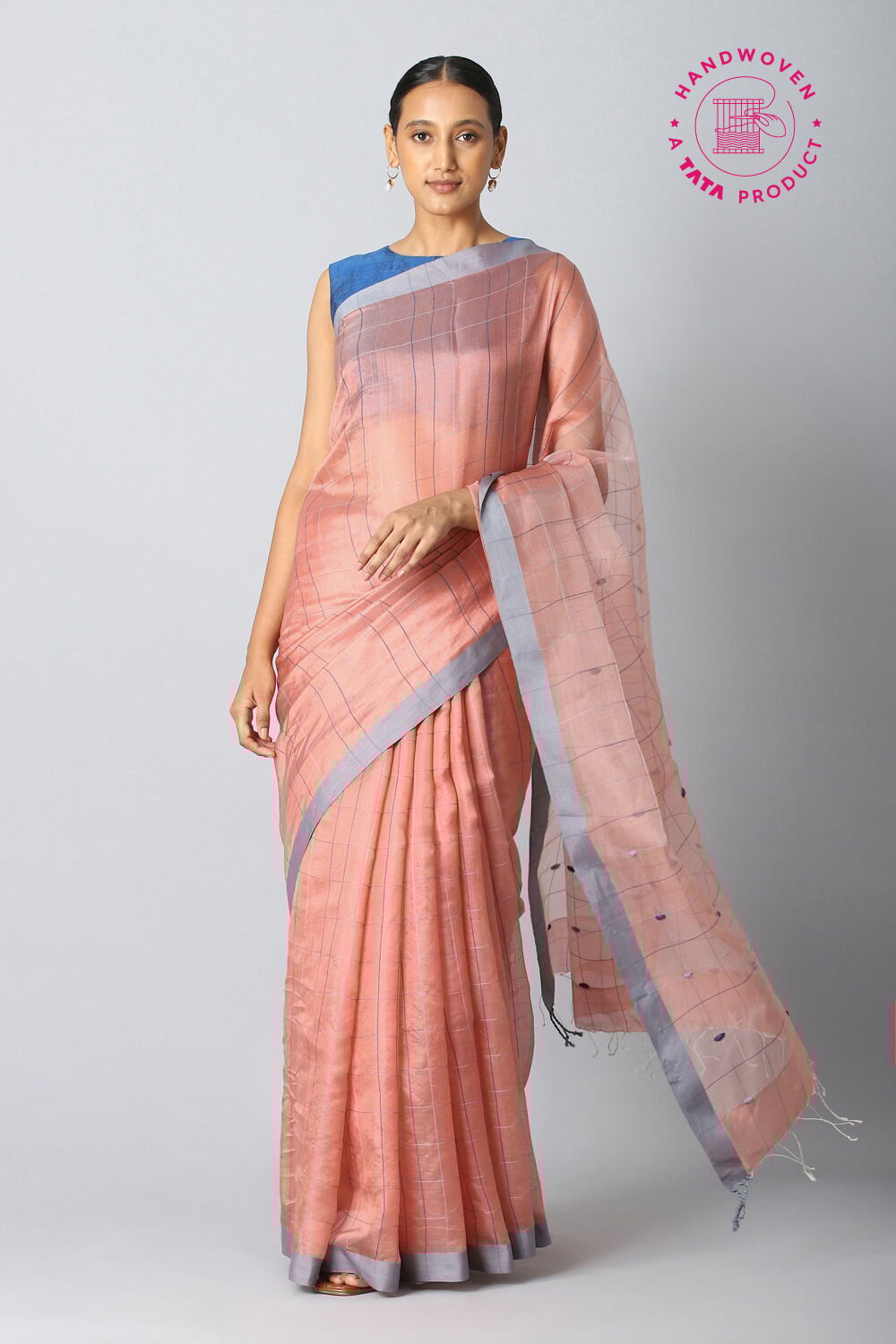 Light Pink Pure Silk Bengal Saree image number null