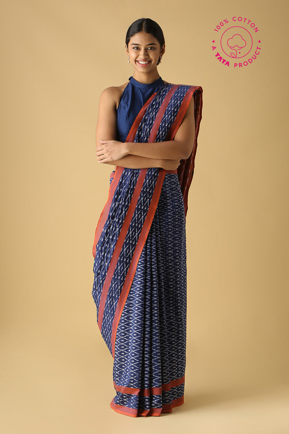 Dark Blue Cotton Pochampalli Ikat Saree image number null