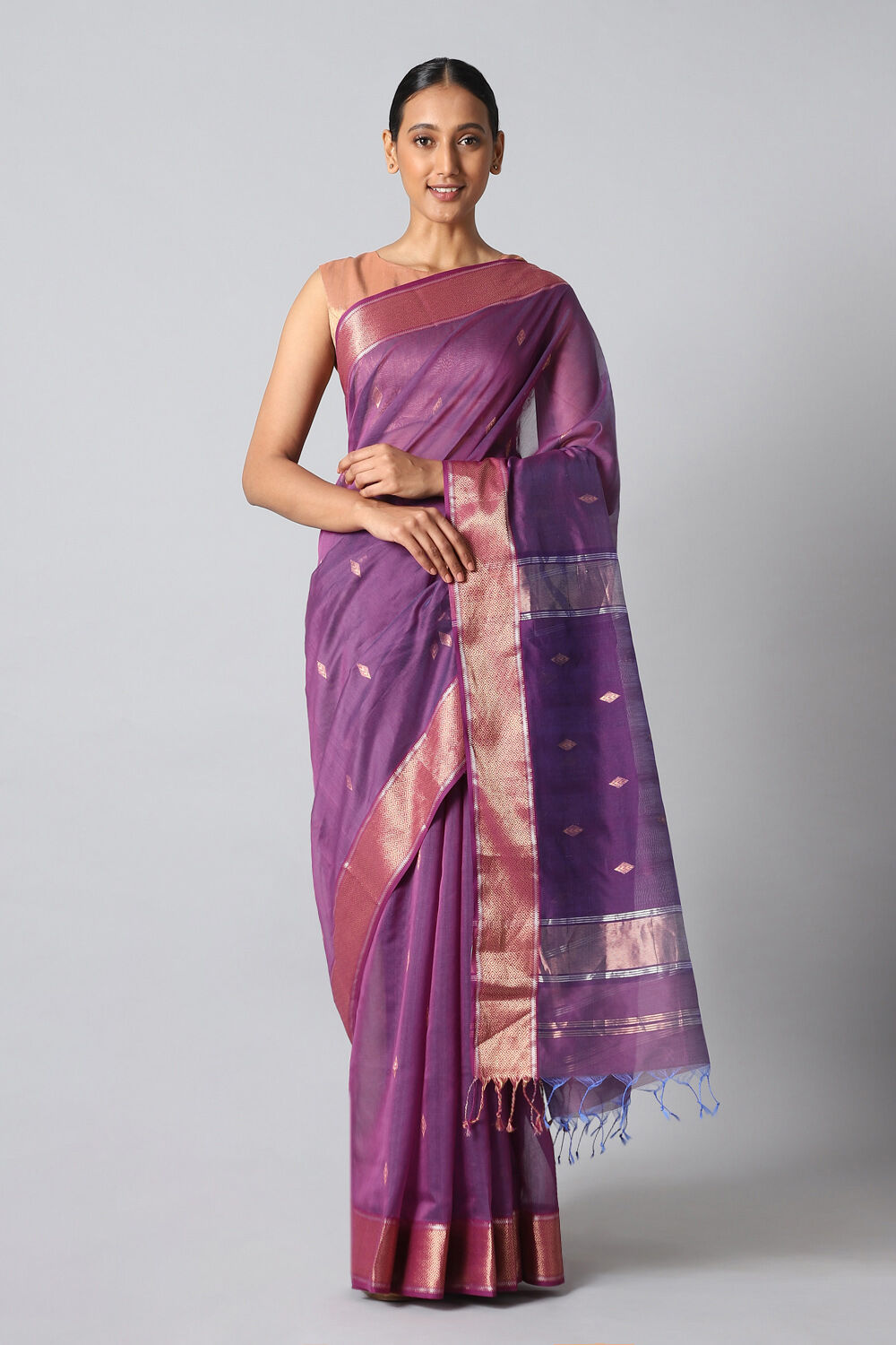 Violet Pure Silk Cotton Maheswari Saree image number null