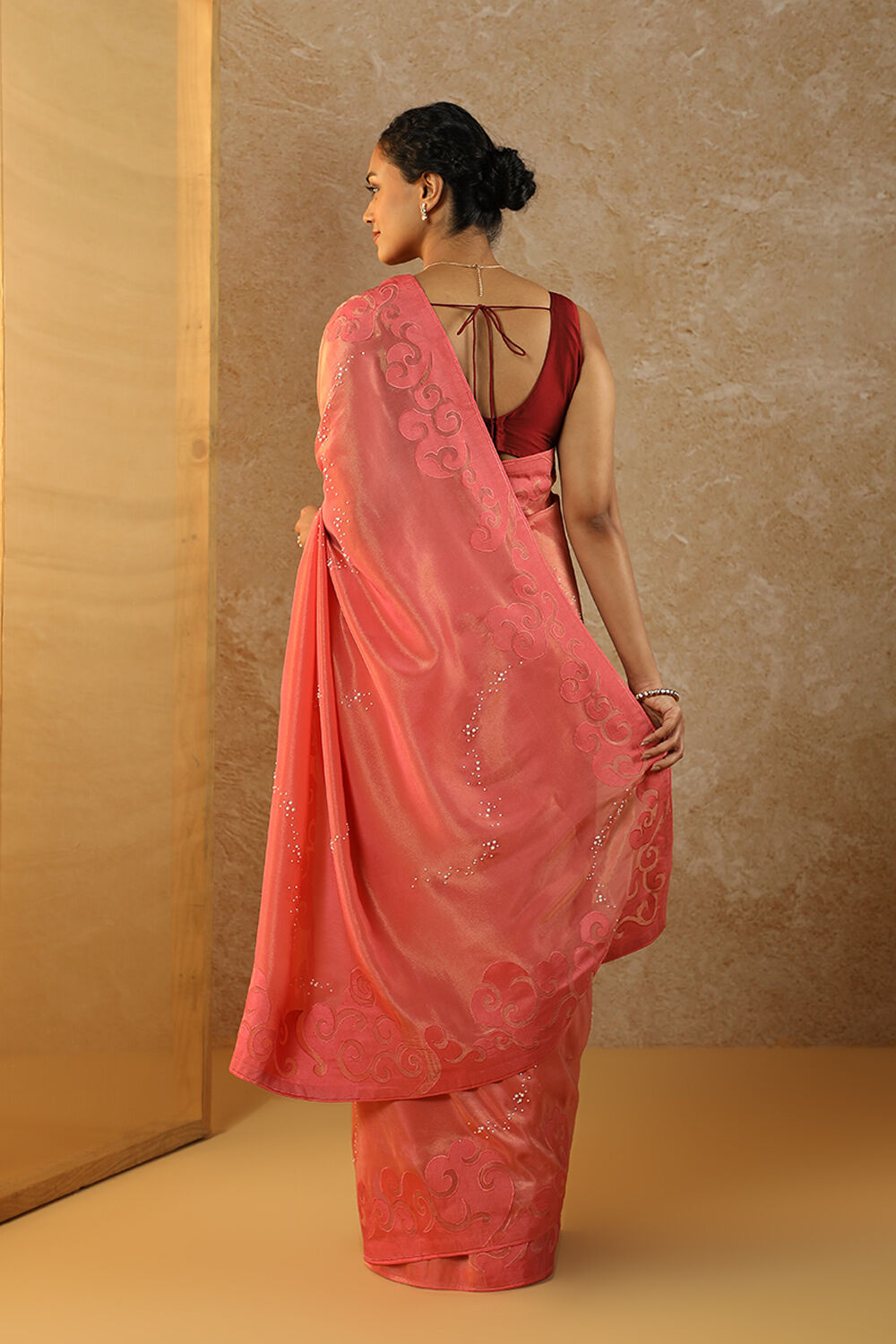 Pink Viscose Tissue Applique Saree image number null