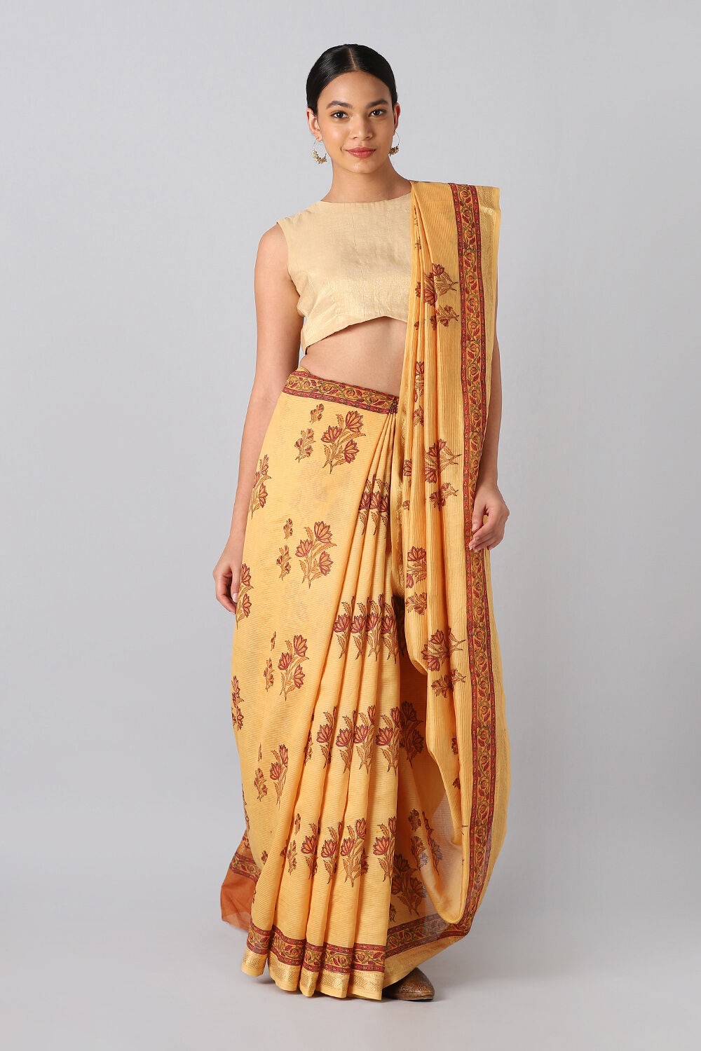 Orange Pure Silk Cotton Sanganeri Printed Saree image number null