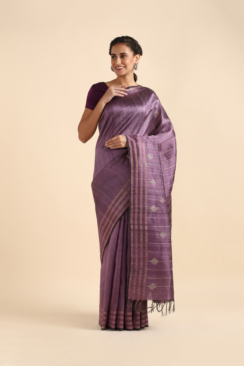 Violet Pure Tussar Silk Bhagalpuri Saree image number null