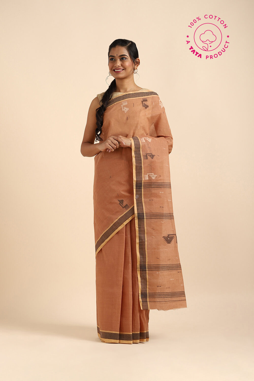 Brown Pure Cotton Bengal Saree image number null