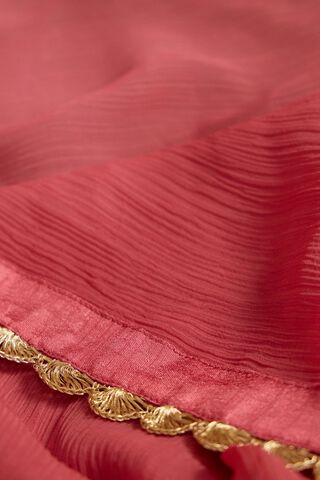 Red Viscose Chiffon Bengal Woven Saree thumbnail image number null