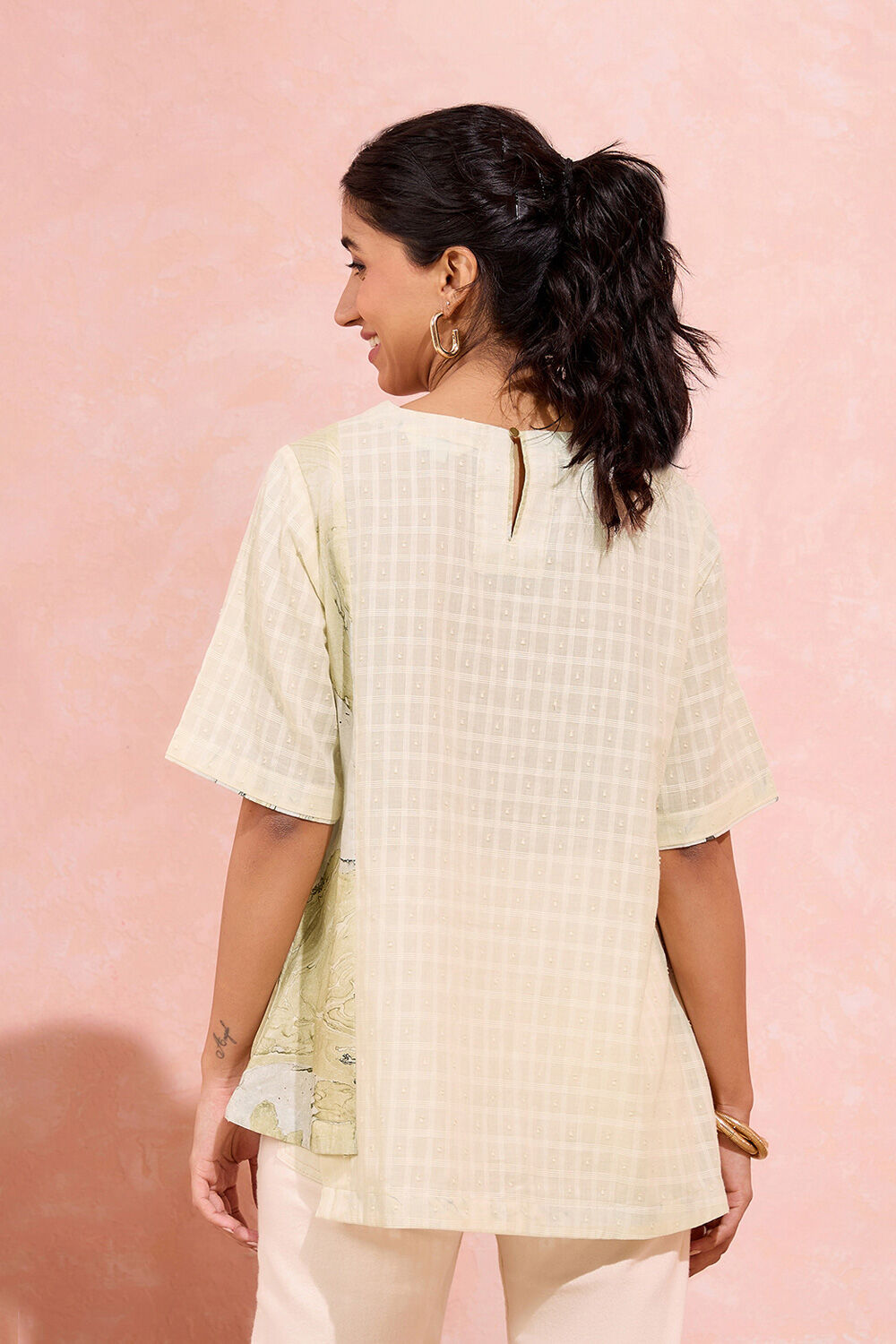 Light Yellow Pure Cotton Marble Printed Short Top image number null