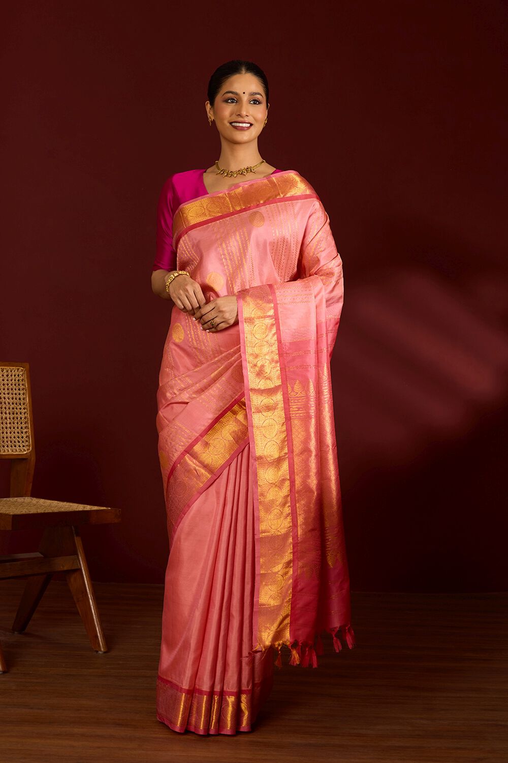 Pink Pure Silk Woven Kanjivaram Saree image number null