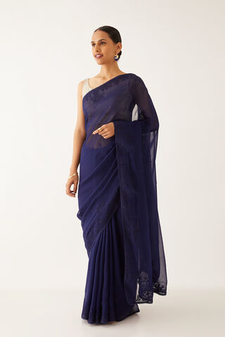 Blue Viscose Organza Applique Saree image number