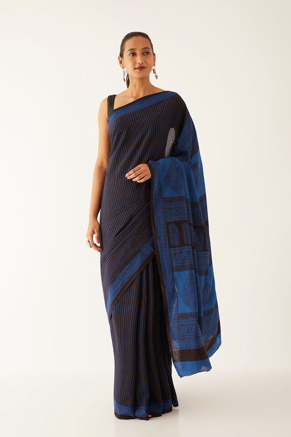 Blue Pure Cotton Bagh Printed Saree image number null
