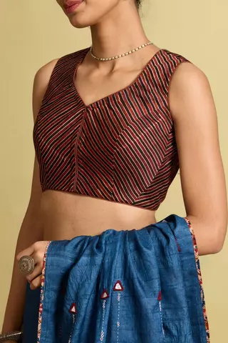 Dark Red Pure Silk Cotton Ajrakh Blouse thumbnail image number null