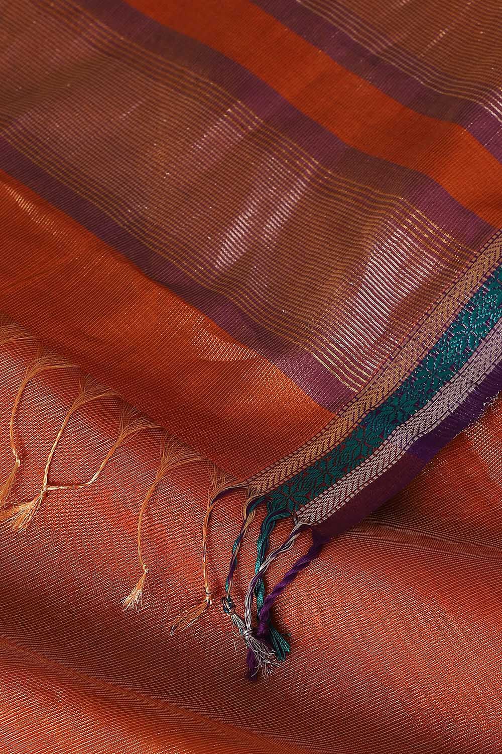 Dark Orange Pure Cotton Tissue Maheswari Saree image number null