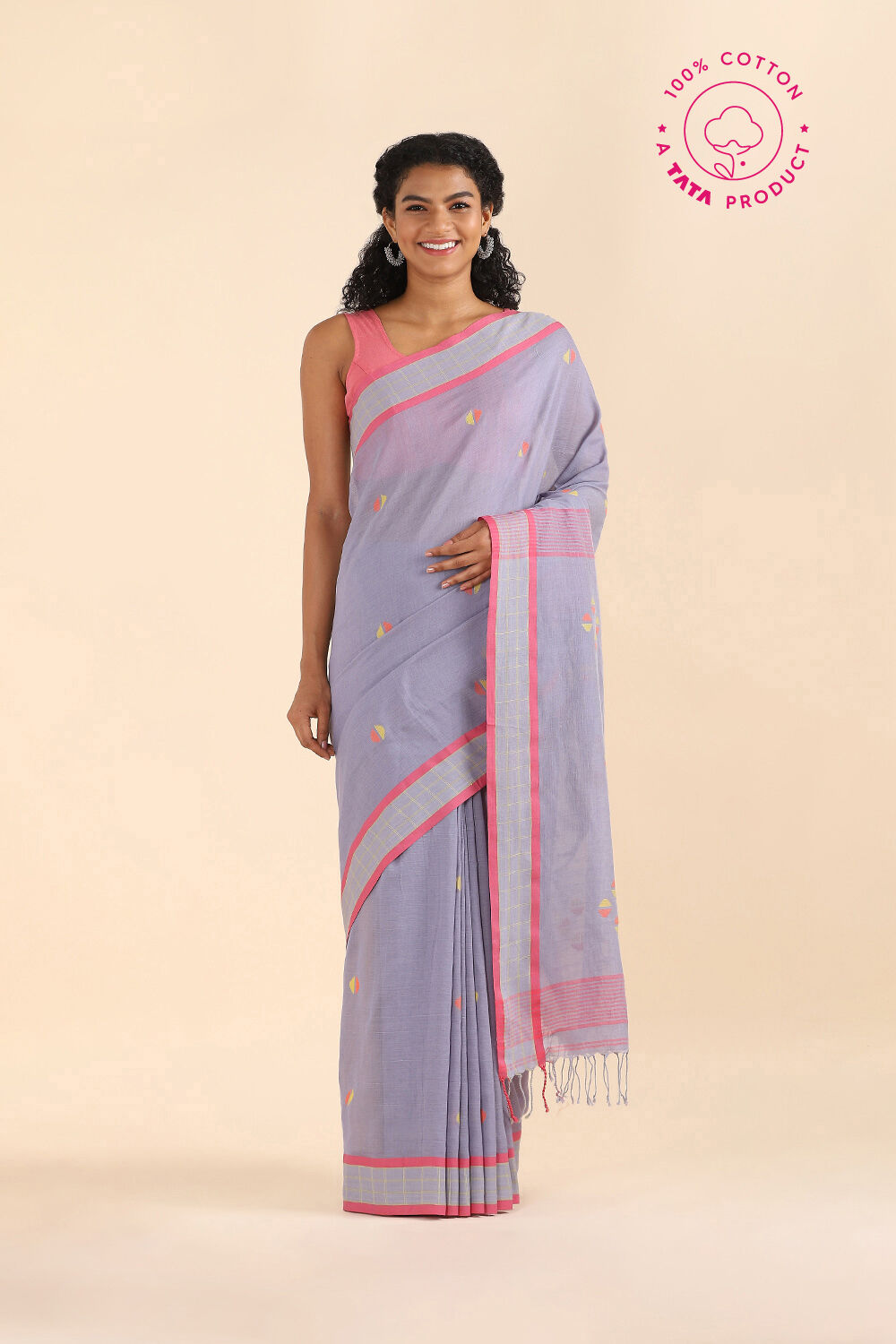 Grey Pure Cotton Jamdani Saree image number null