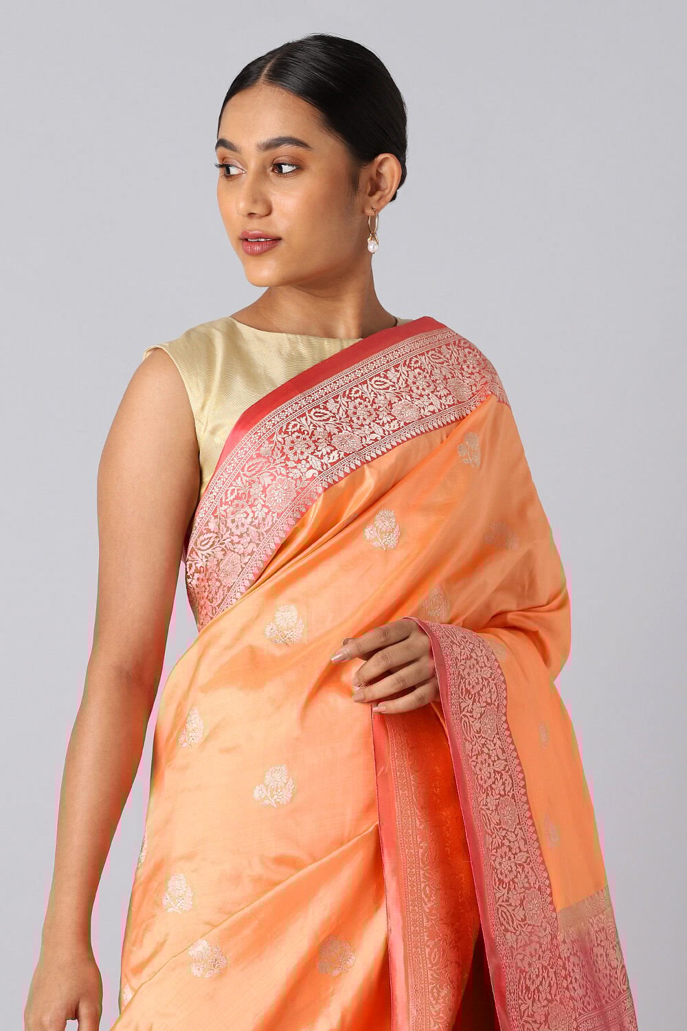 Light Orange Pure Silk Banarasi Saree image number null