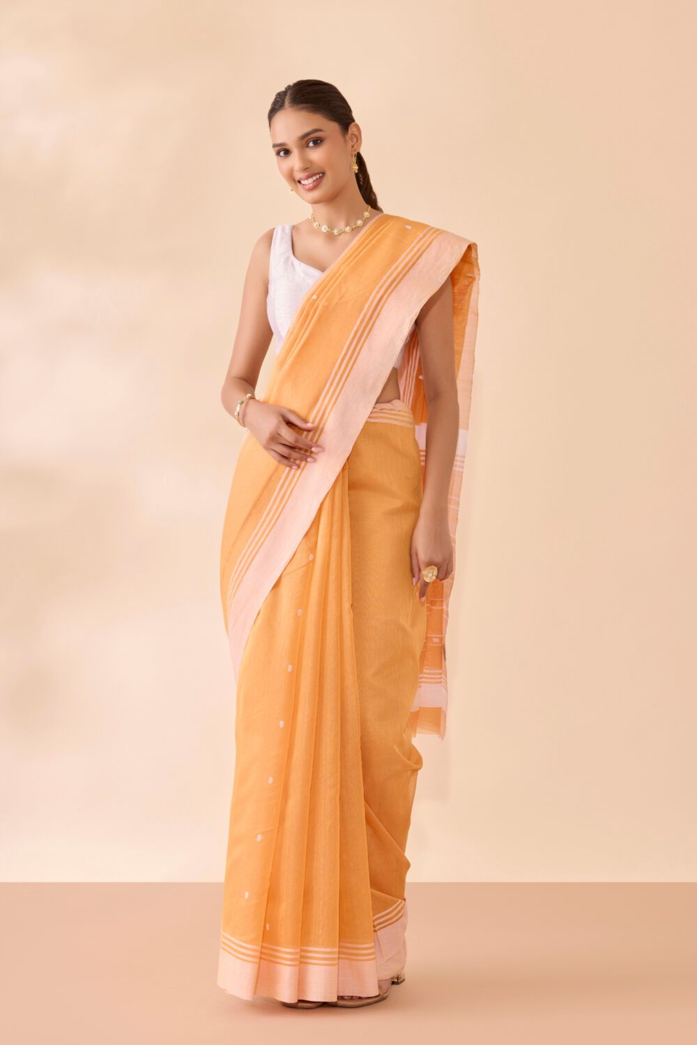 Orange Woven Pure Silk Cotton Chanderi Saree image number null