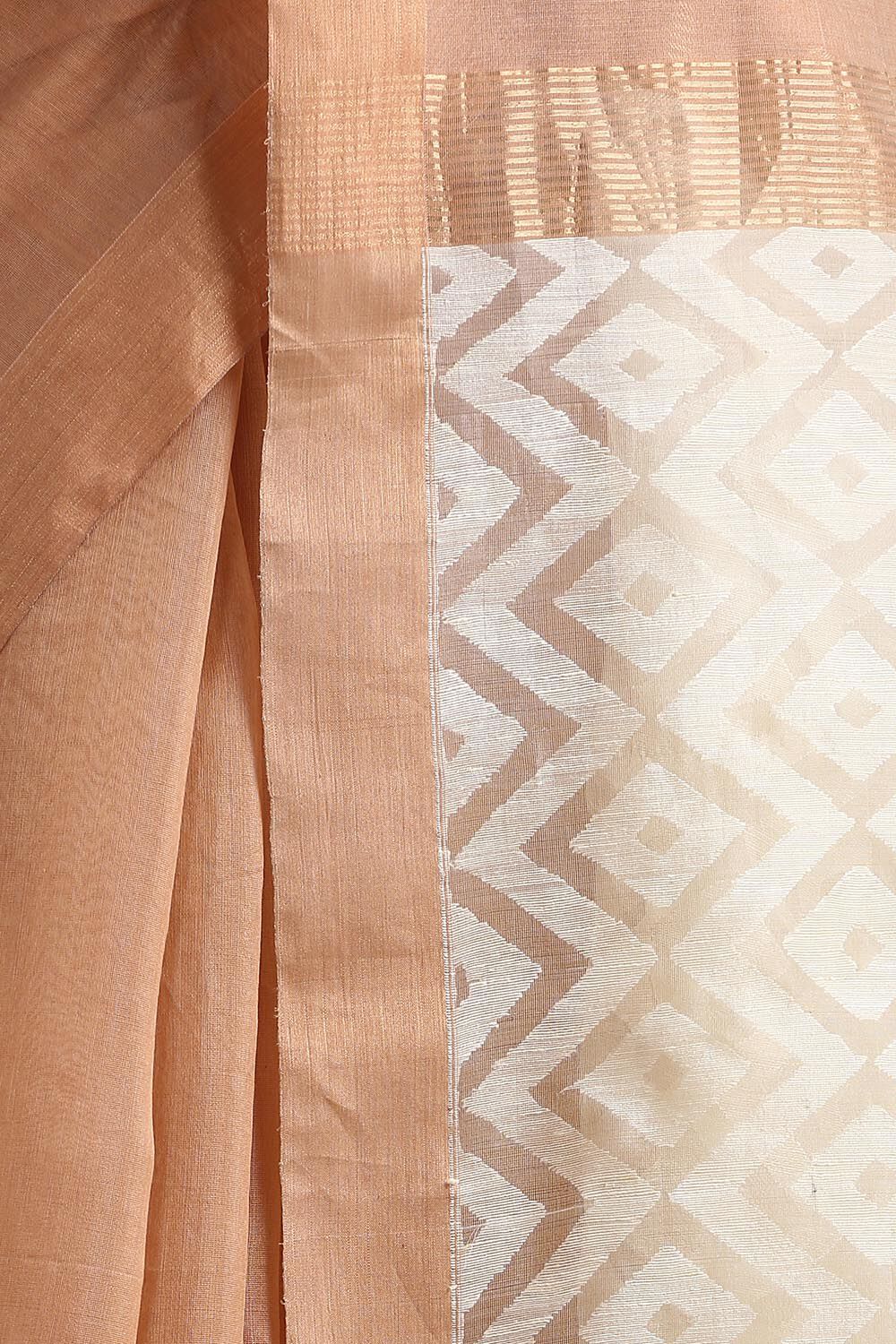 Beige Pure Silk Cotton Bengal Saree image number null
