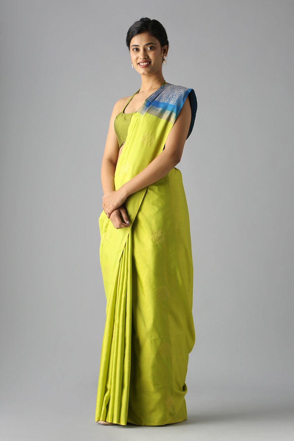 Light Green Pure Silk Tencel South Saree image number null