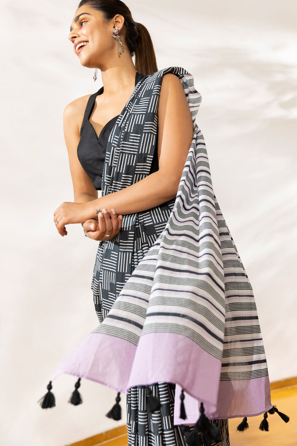 Black Pure Cotton Printed Saree image number null
