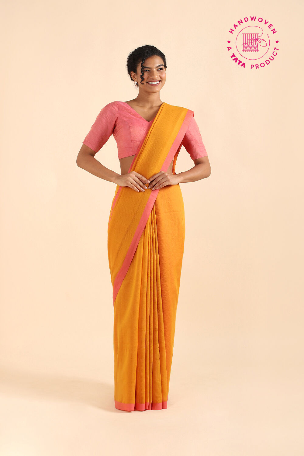 Light Orange Pure Silk Cotton Bengal Saree image number null