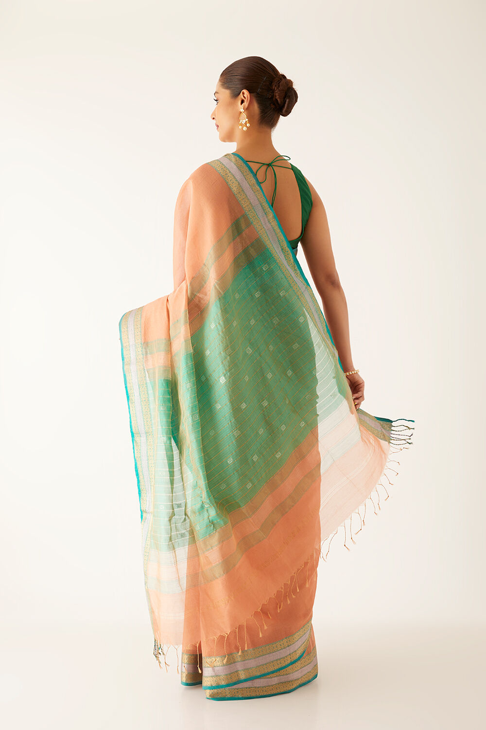 Light Orange Pure Cotton Tissue Maheshwari Saree image number null