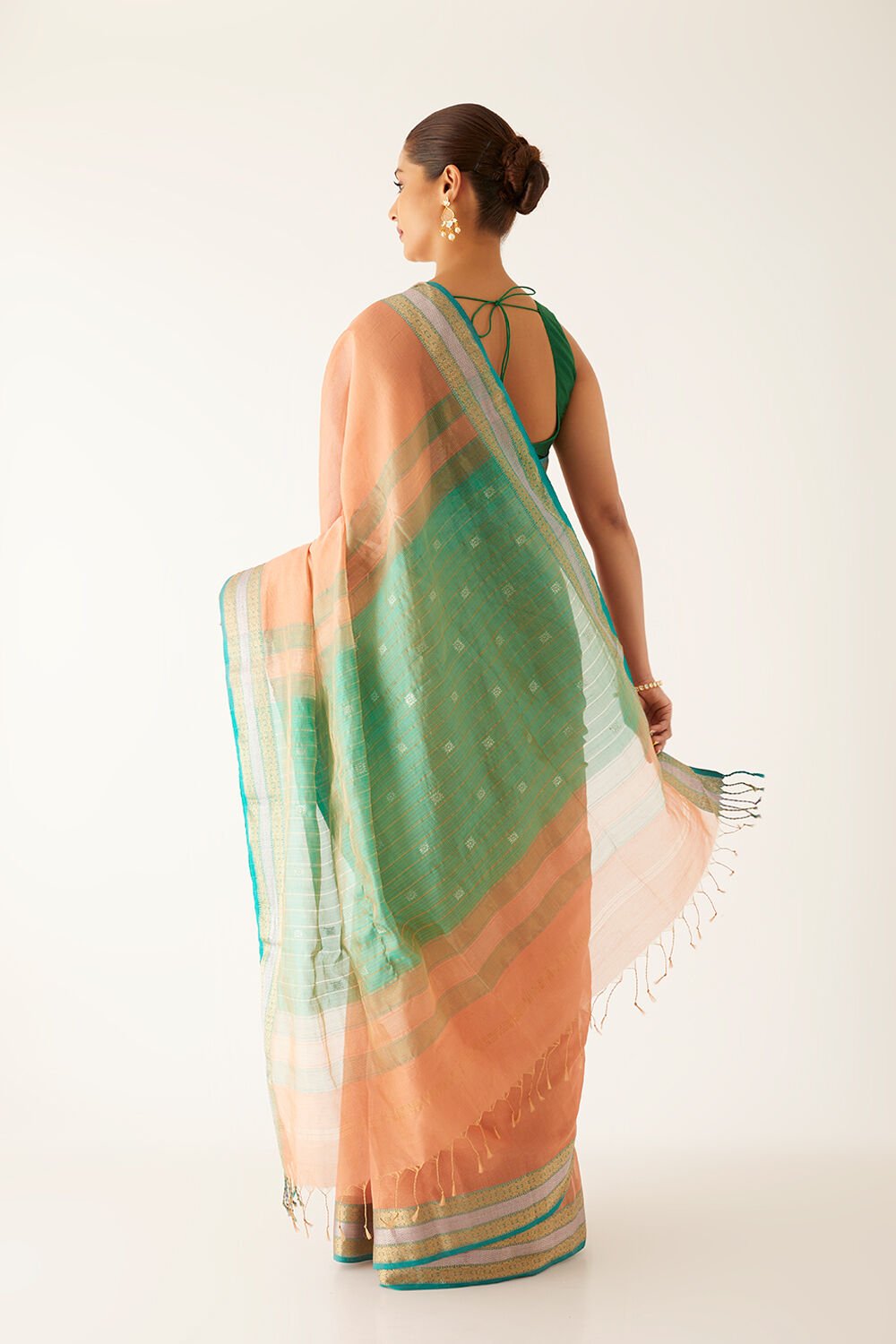 Light Orange Pure Cotton Tissue Maheshwari Saree image number null
