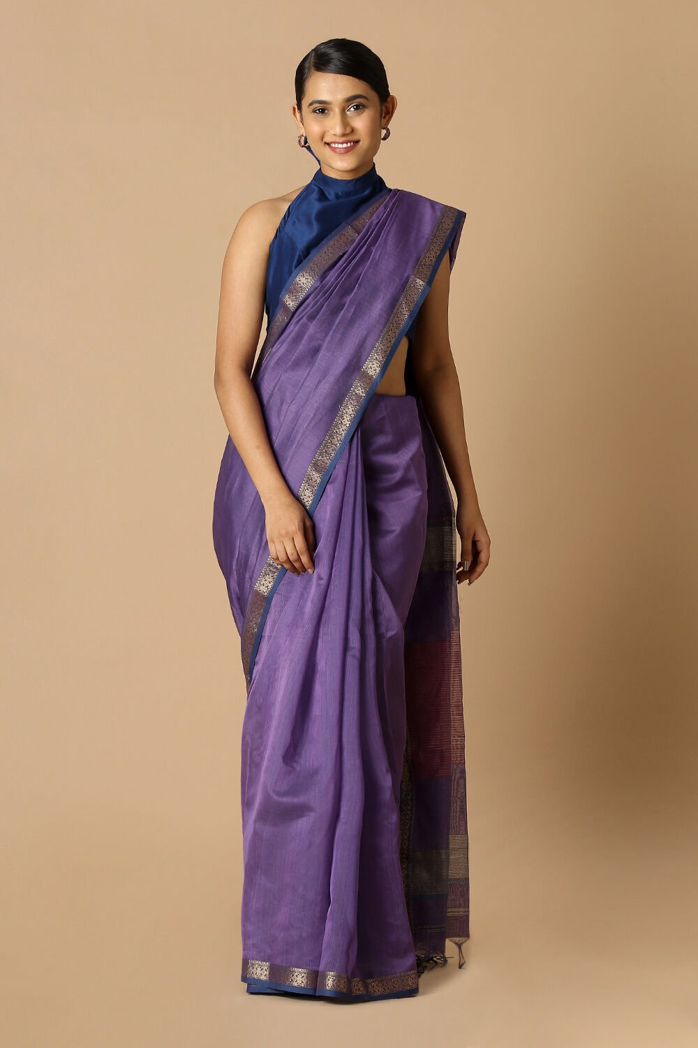 Purple Pure Silk Cotton Maheswari Saree image number null