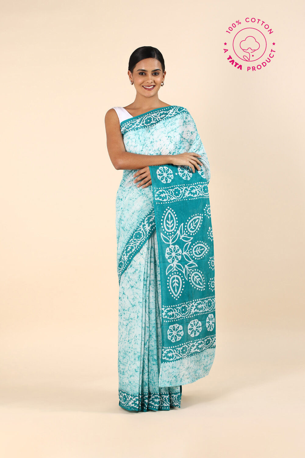Light Green Pure Cotton Batik Saree image number null