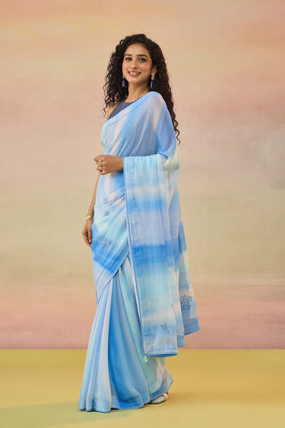 Light Blue Printed Viscose Georgette Saree thumbnail image number null