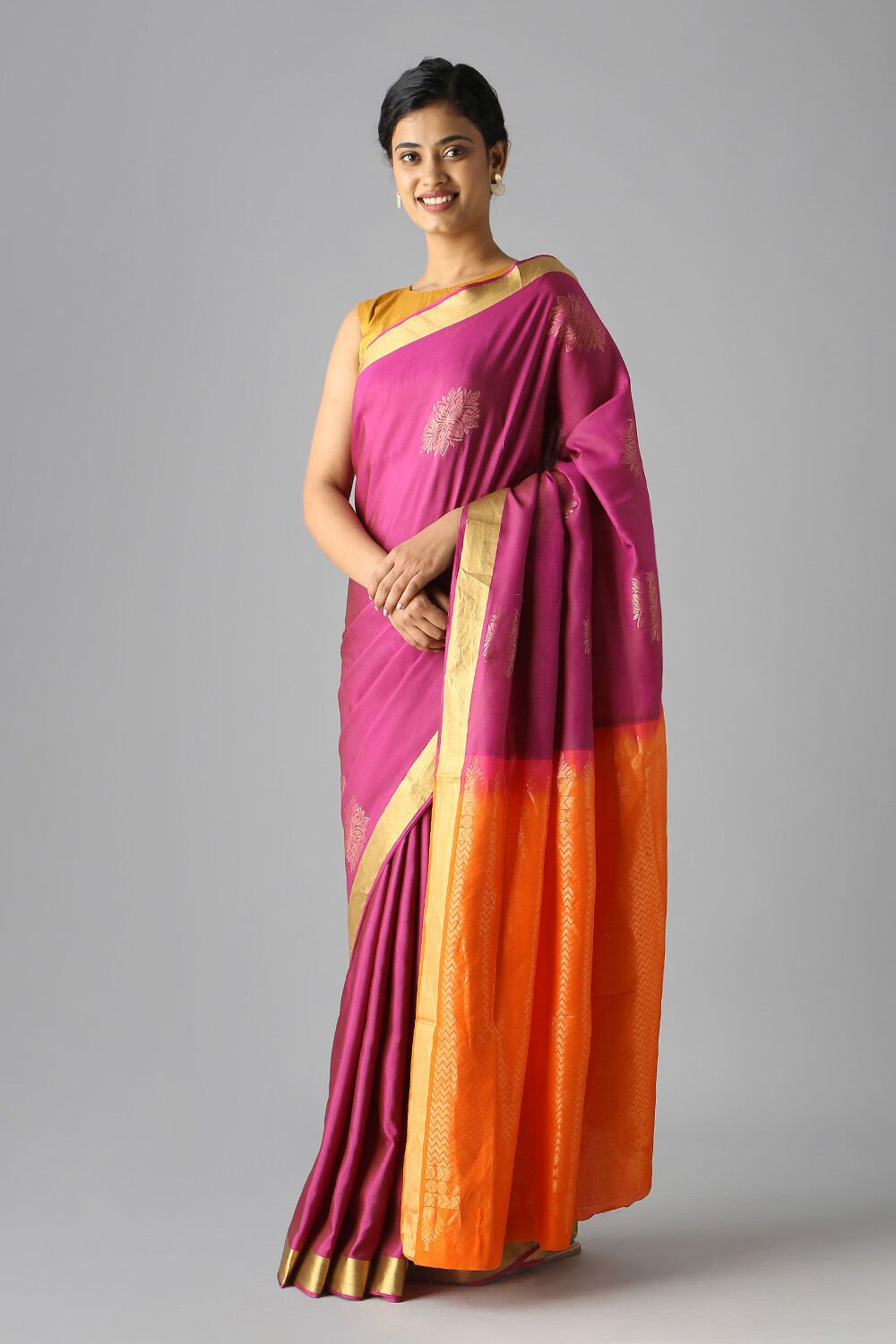 Purple Pure Silk Tencel South Saree image number null