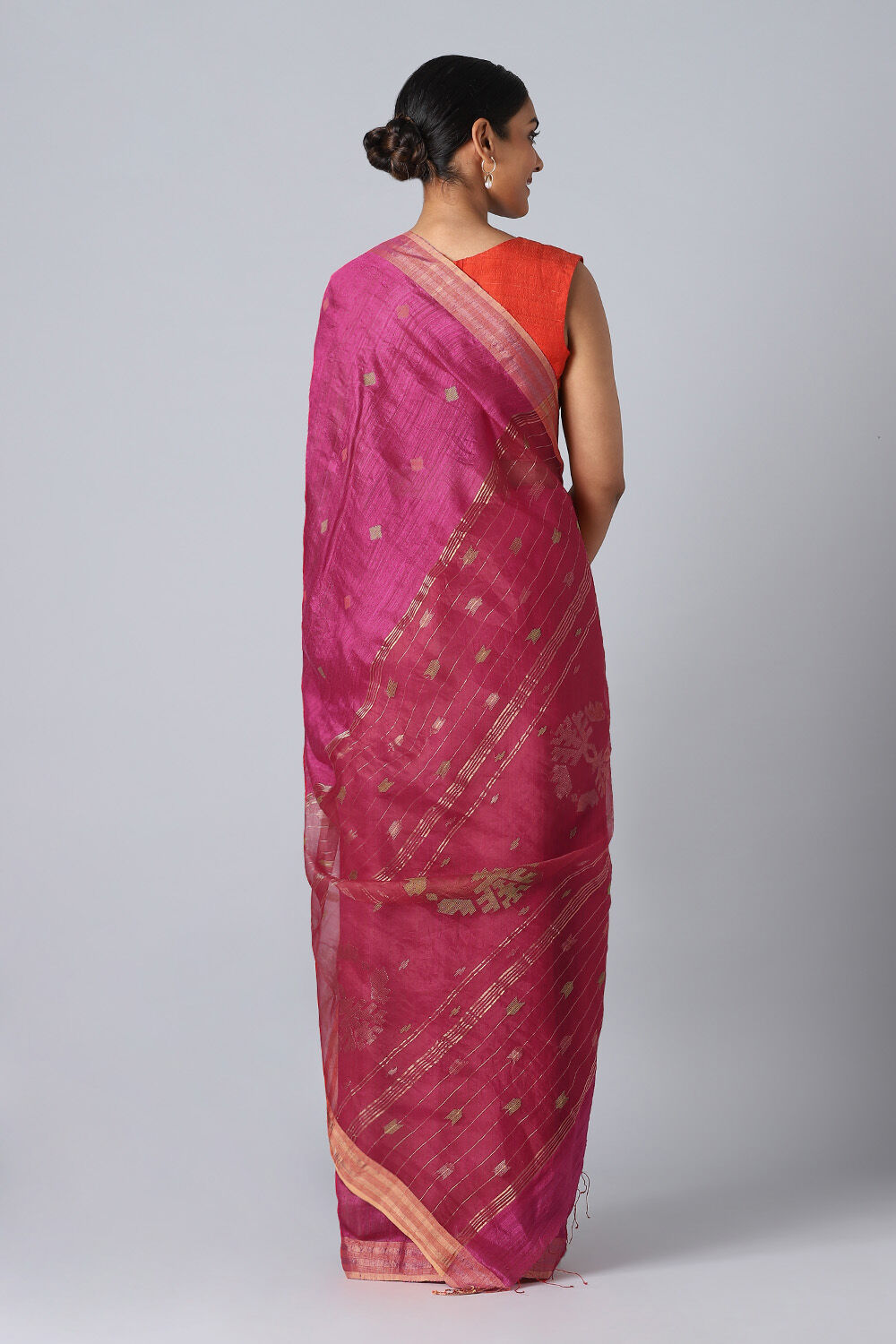 Pink Pure Silk Vanya Bengal Jamdani Saree image number null