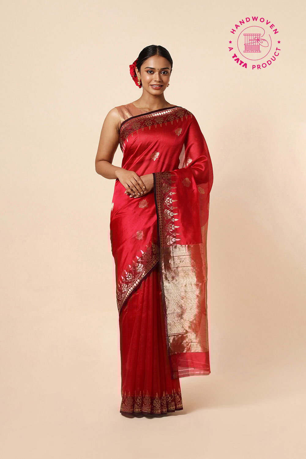 Dark Red Pure Silk Chanderi Saree image number null
