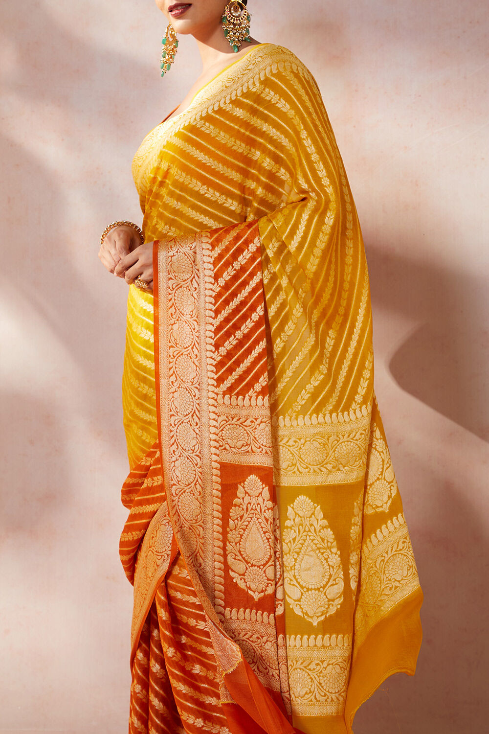 Yellow Pure Georgette Cutwork Banarasi Saree image number null