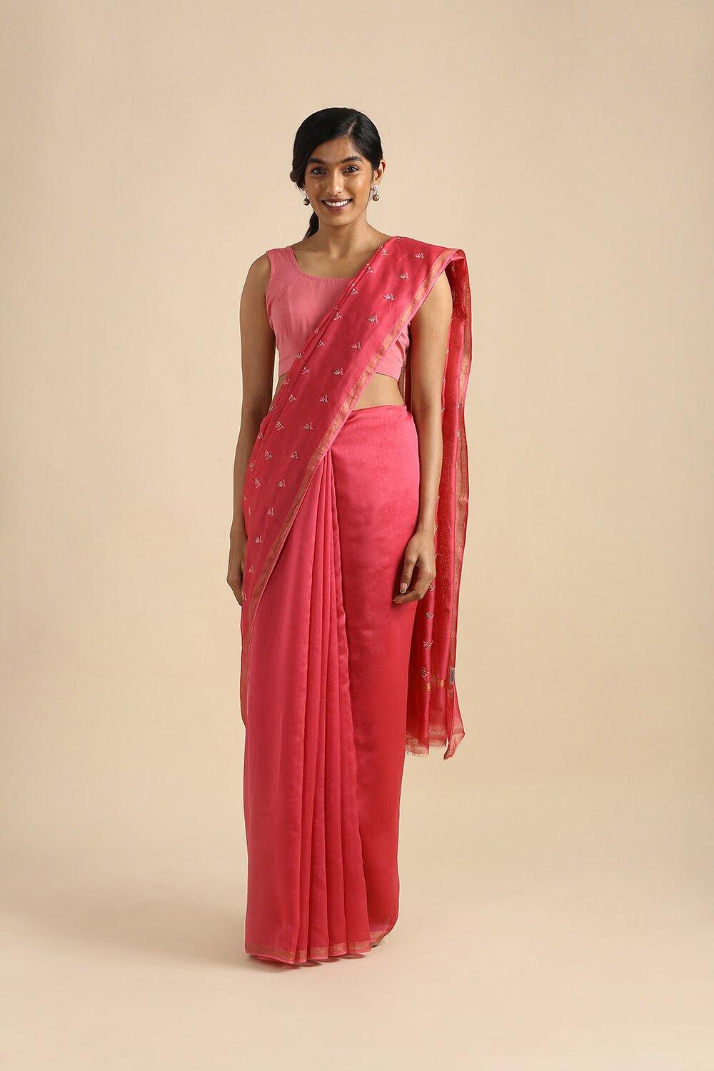 Pink Pure Silk Cotton Embroidered Saree image number null