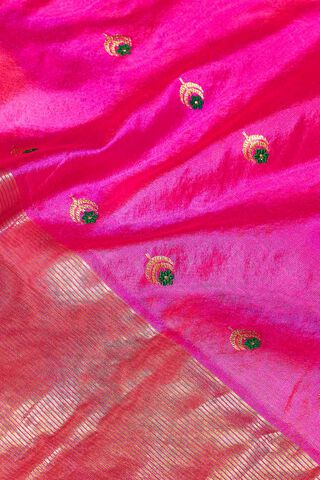 Pink Woven Pure Silk Chanderi Saree thumbnail image number null
