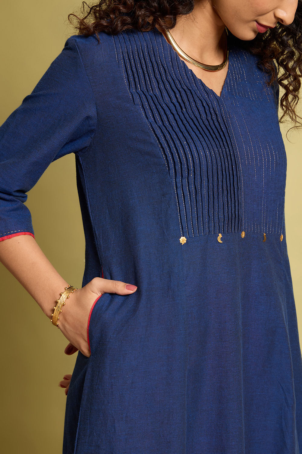 Blue Woven Pure Cotton Kurta image number null