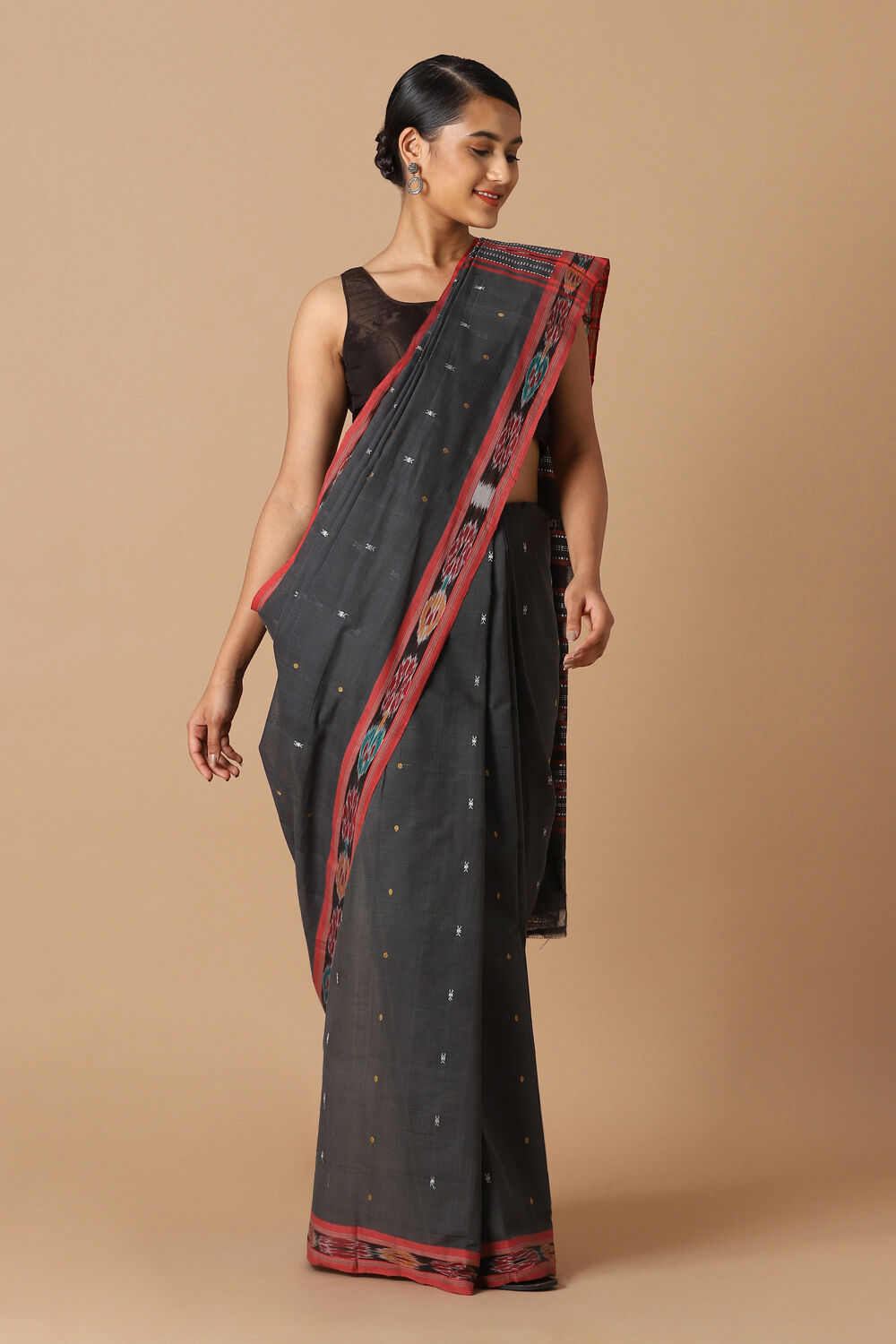 Black Pure Cotton Sambalpuri Ikat Saree image number null