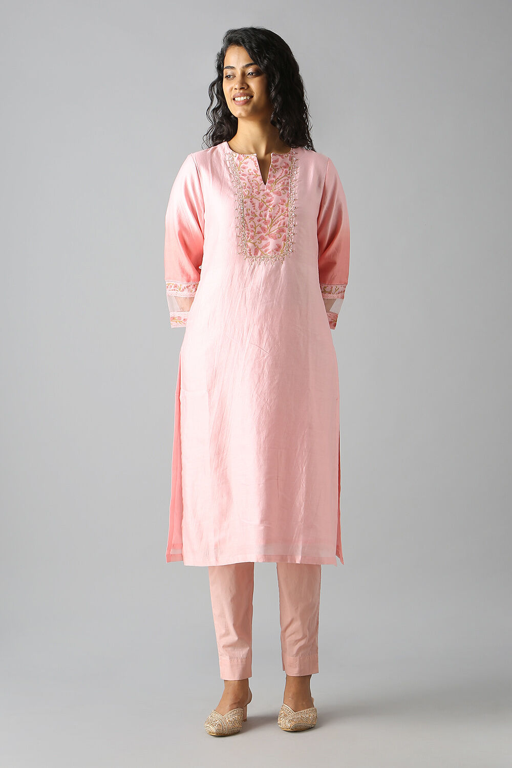 Pink Embroidered Kurta image number null