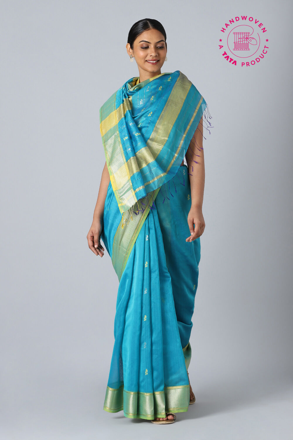 Light Blue Pure Silk Cotton Maheswari Saree image number null