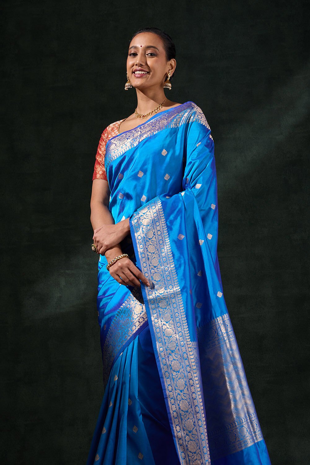 Dark Blue Silk Viscose Kadwa Saree image number null