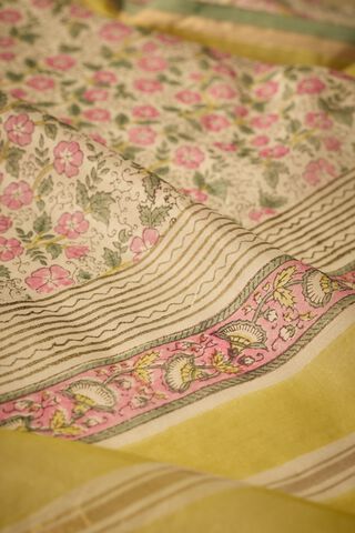 Pink Rajasthan Pure Silk Cotton Printed Sanganeri Saree thumbnail image number null