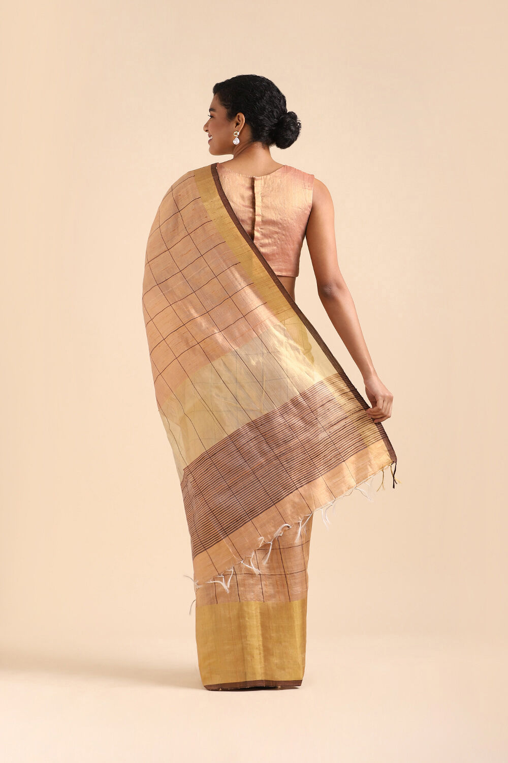 Light Orange Pure Tussar Silk Bhagalpuri Saree image number null