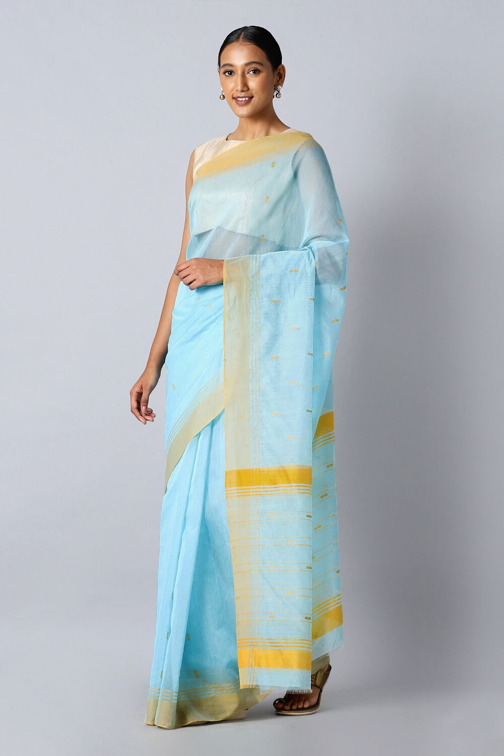 Blue Pure Silk Cotton Chanderi Saree image number null