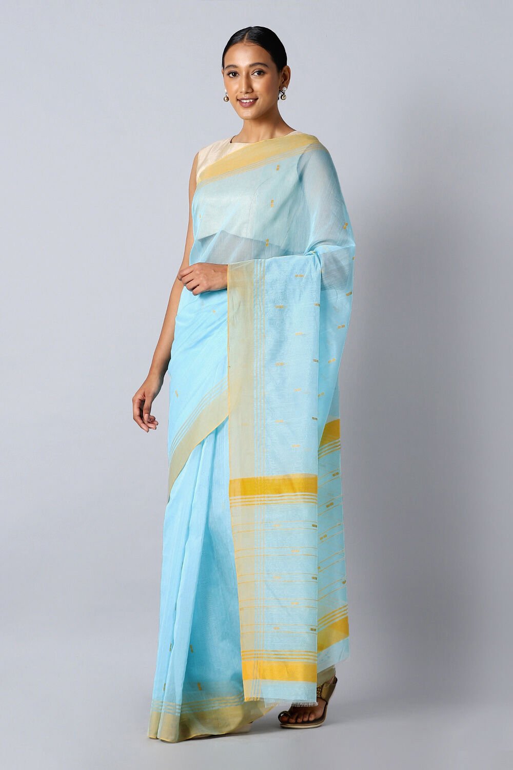 Blue Pure Silk Cotton Chanderi Saree image number null