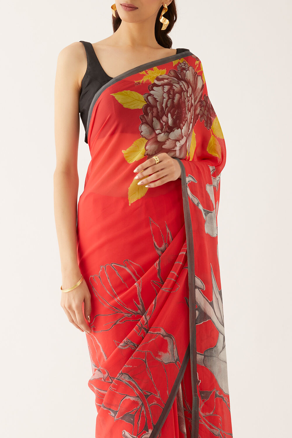 Red Viscose Georgette Printed Saree image number null