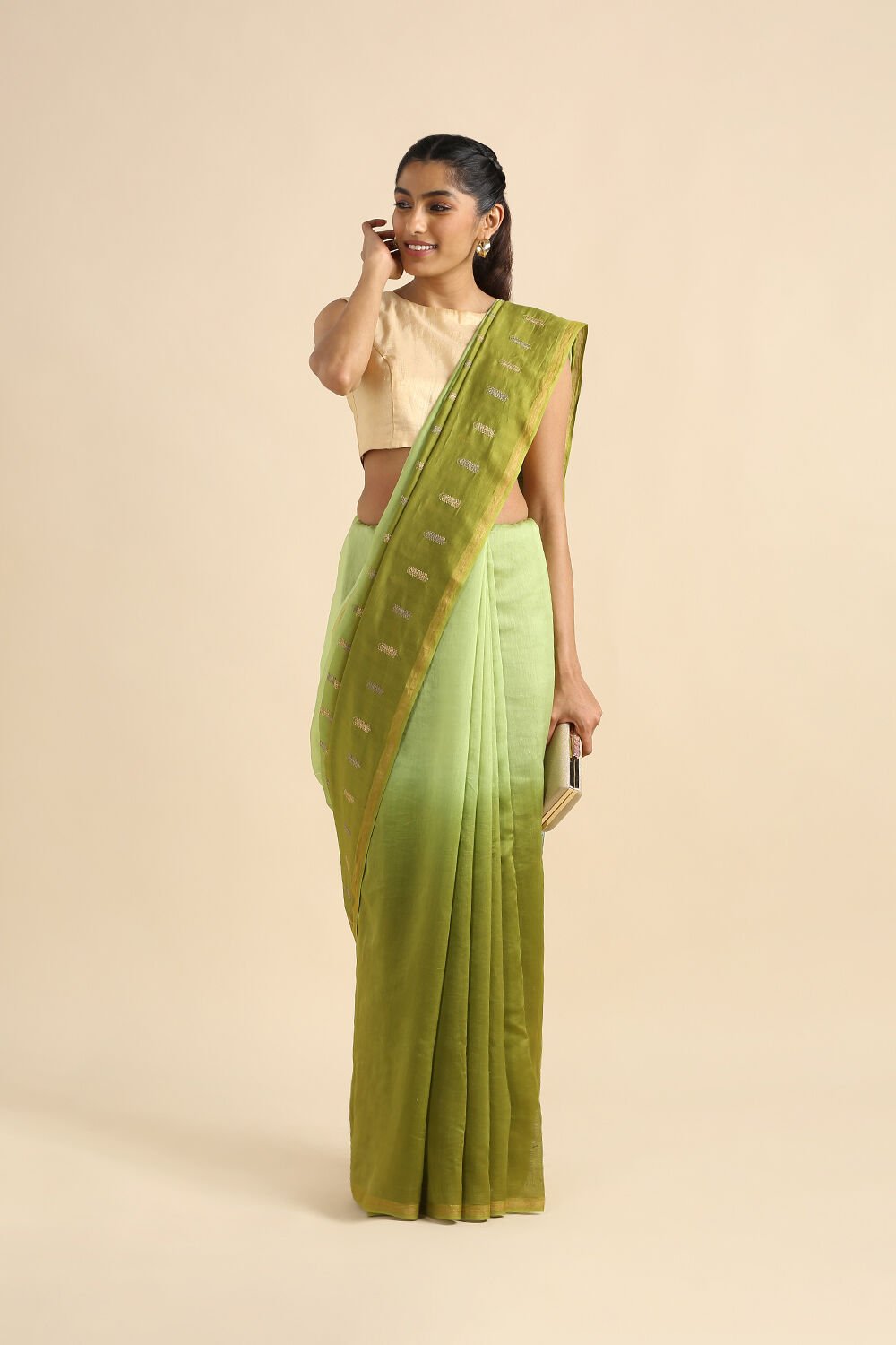 Green Pure Silk Cotton Embroidered Saree image number null