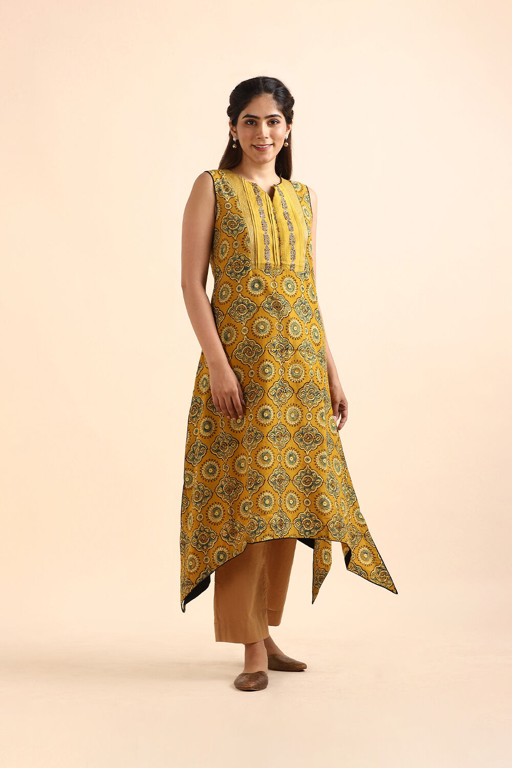 Yellow Ajrakh Block Printed Cotton Kurta image number null