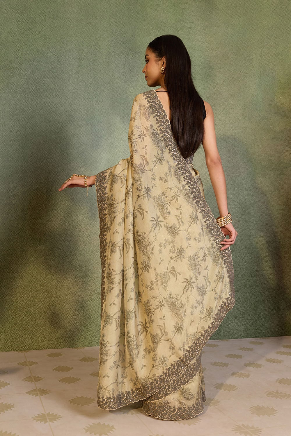 Light Green Viscose Tissue Embroidered Saree image number null